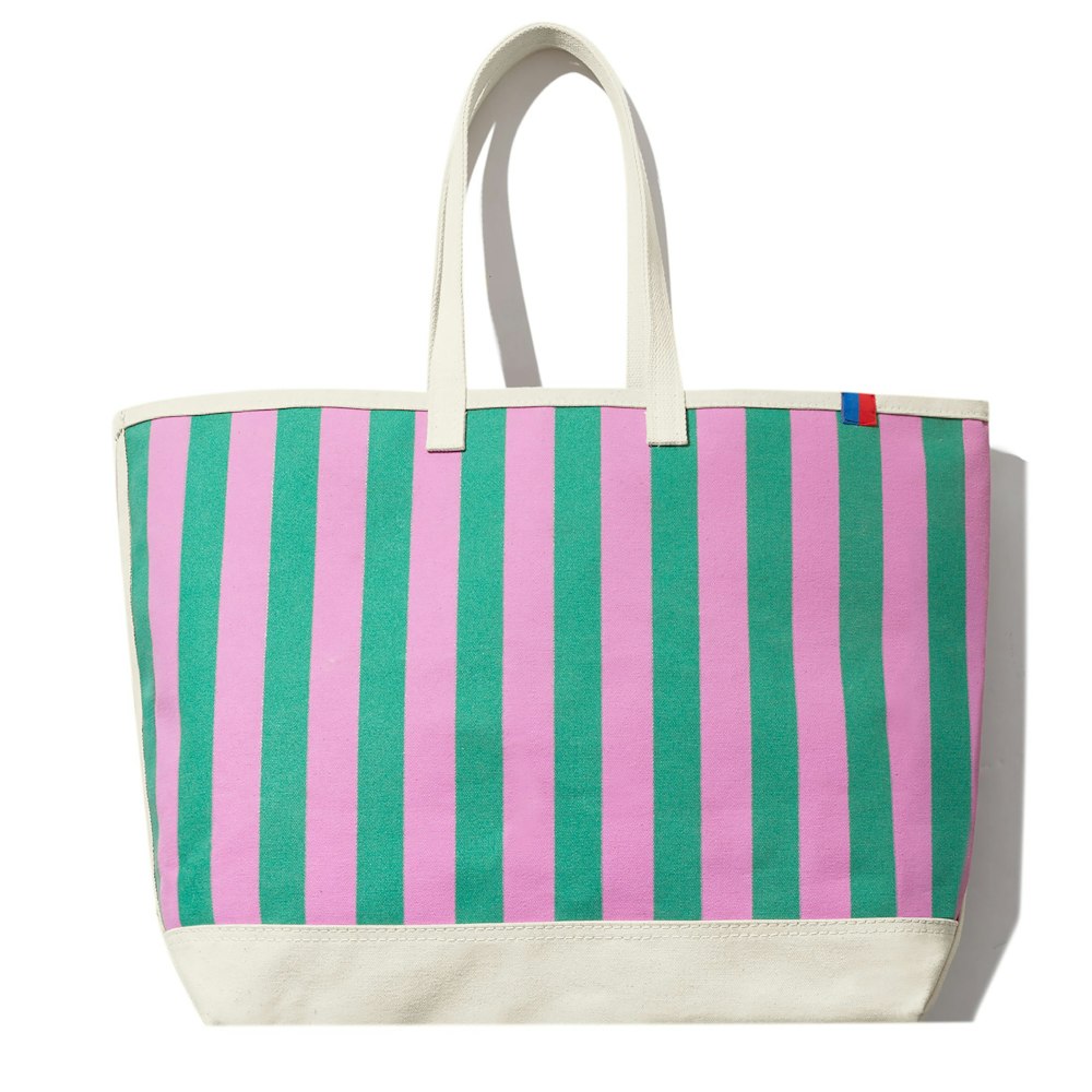 The Over the Shoulder All Over Striped Tote - Green/Blush