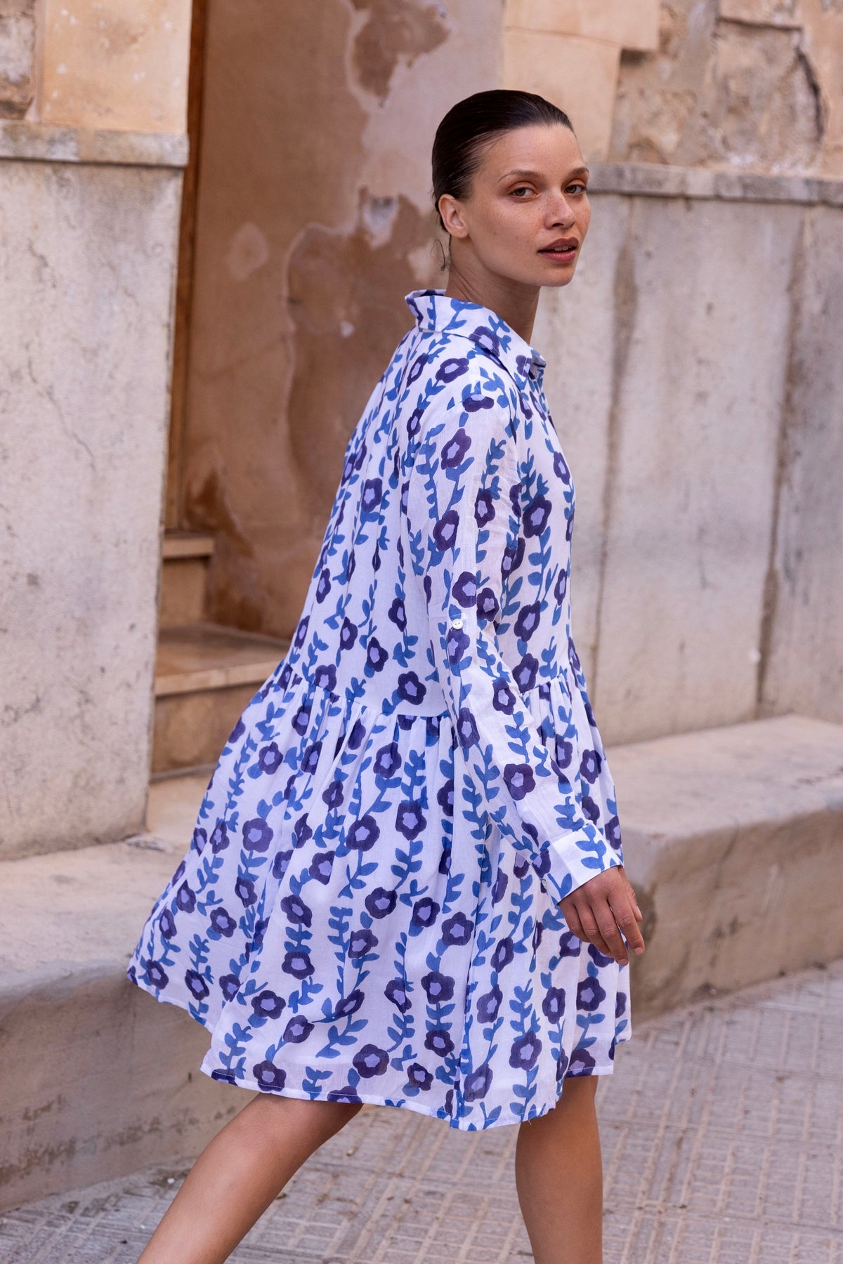 Long Sleeve Shirt Dress Mini - Toscana Blue
