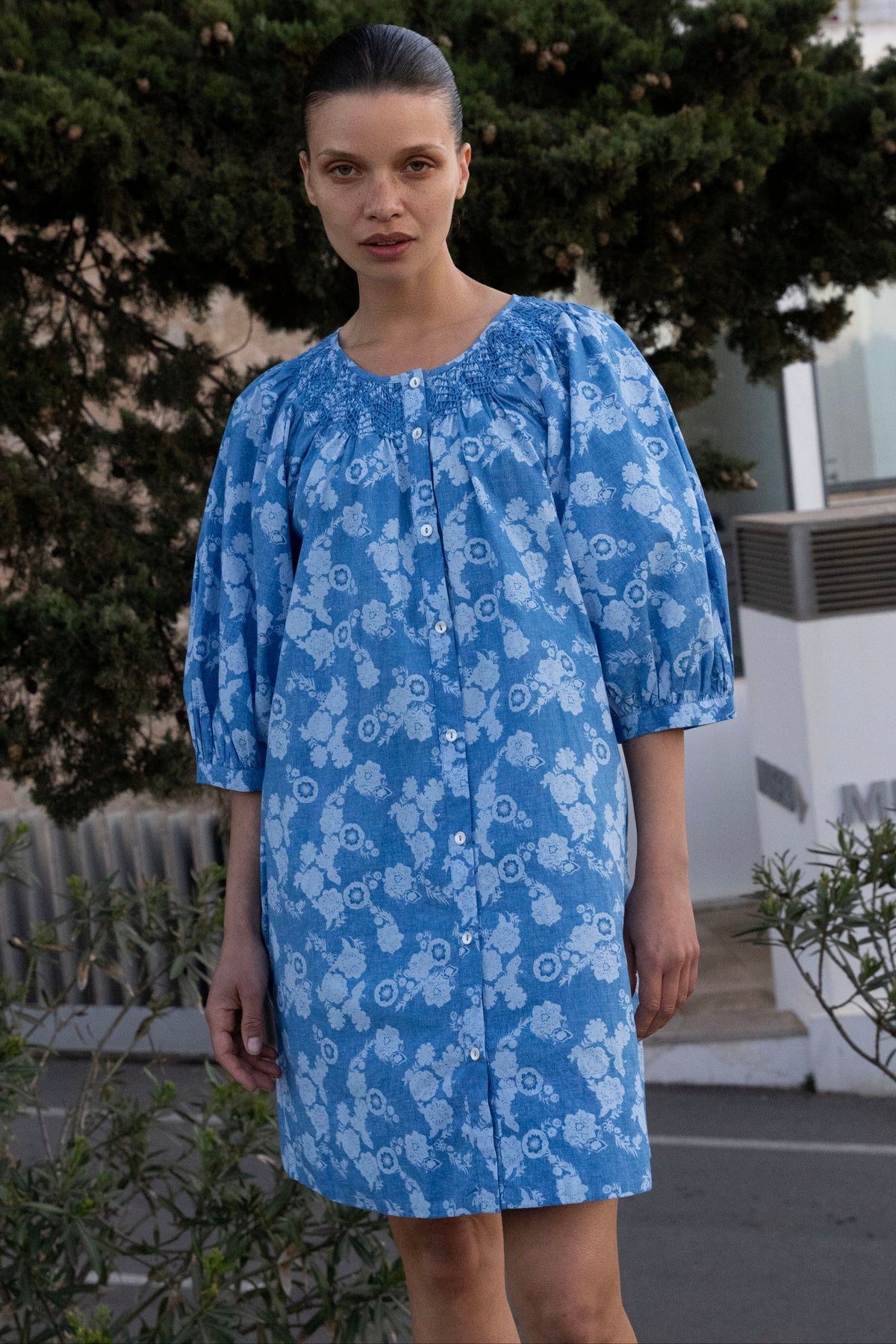 Embroidered Button Midi - Pretoria Navy