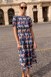 Smocked Drop Waist Maxi - Raj Navy