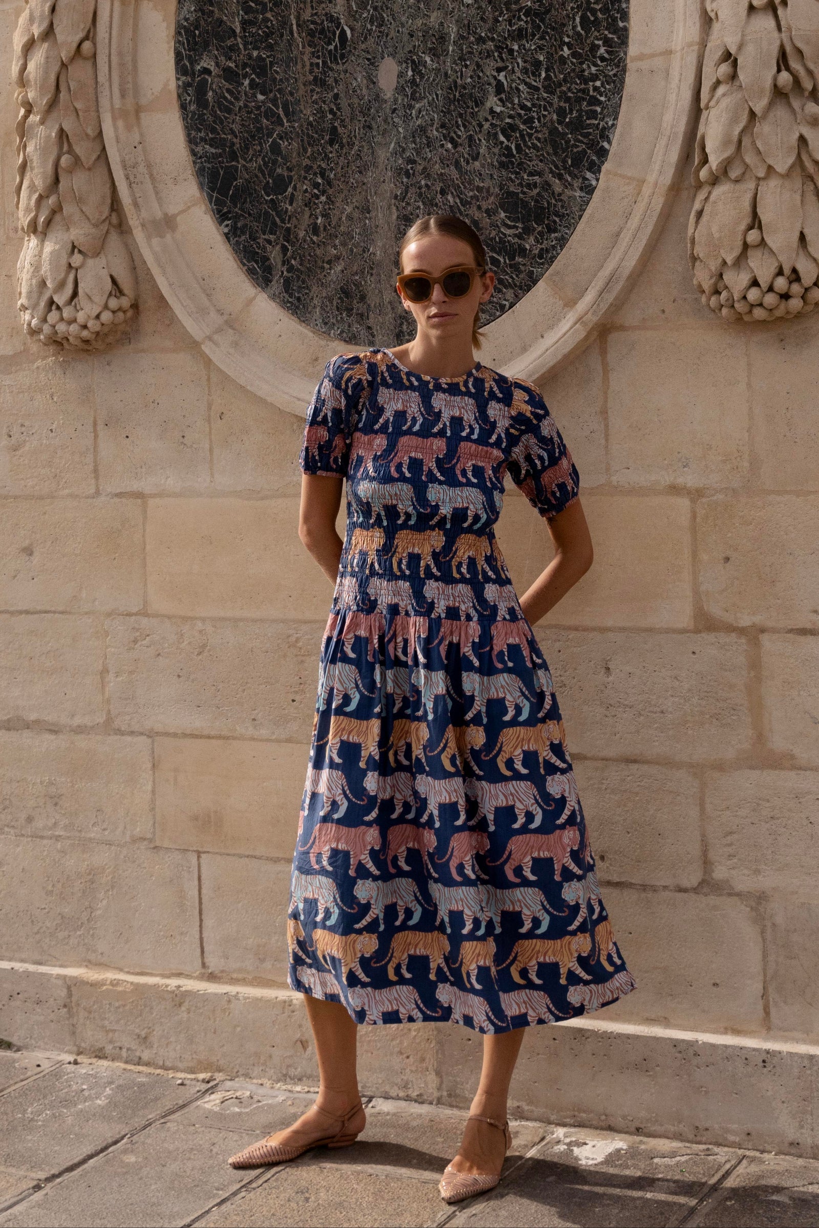 Smocked Drop Waist Maxi - Raj Navy