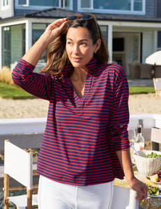 Patrick Popover Henley - Red and Navy French Stripe