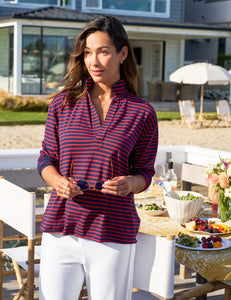 Patrick Popover Henley - Red and Navy French Stripe