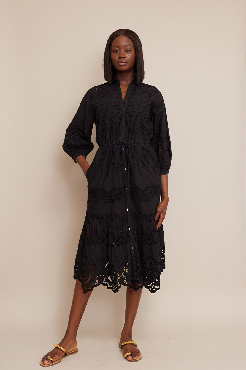 Hutton Dress - Black Embroidered Eyelet