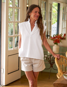 Olivia Popover Henley Tank - White