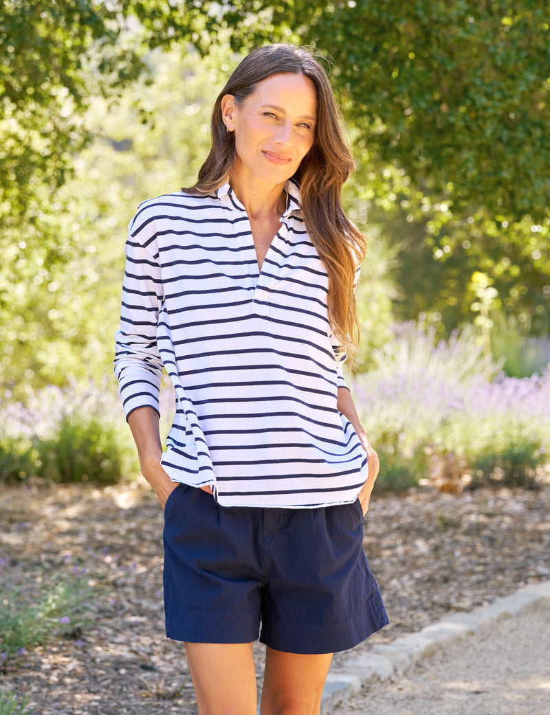 Patrick Popover Henley - Heritage Jersey Wide Navy French Stripe