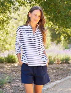 Patrick Popover Henley - Heritage Jersey Wide Navy French Stripe