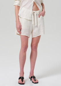 Brynn Drawstring Linen Short - Vanilla