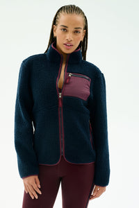 Harris Sherpa Jacket - Indigo/Dark Cherry
