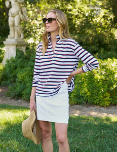 Patrick Popover Henley - White w/ Red/Navy French Stripe