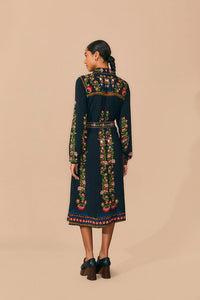 Toucan Garden Black Midi Dress