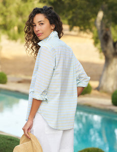 Eileen Relaxed Button-Up - Blue and Chartreuse Multi Stripe