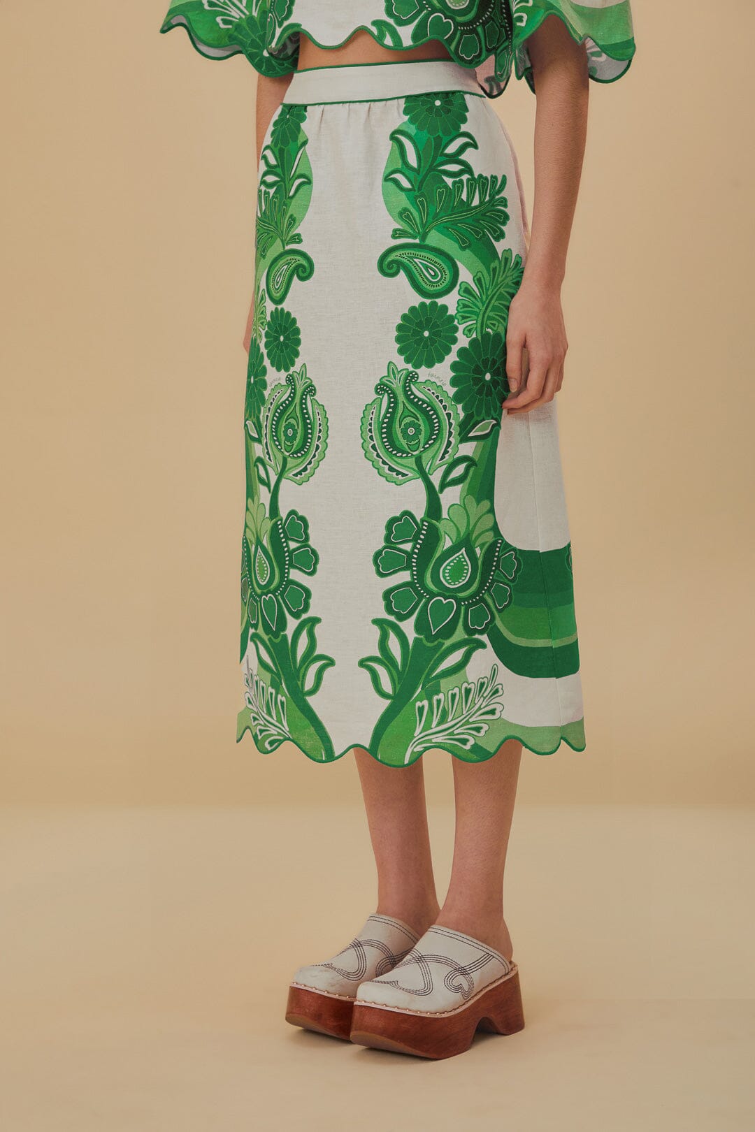 Green Color Festival Midi Skirt