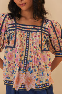 Cream Superbloom Tapestry Puff Sleeve Blouse