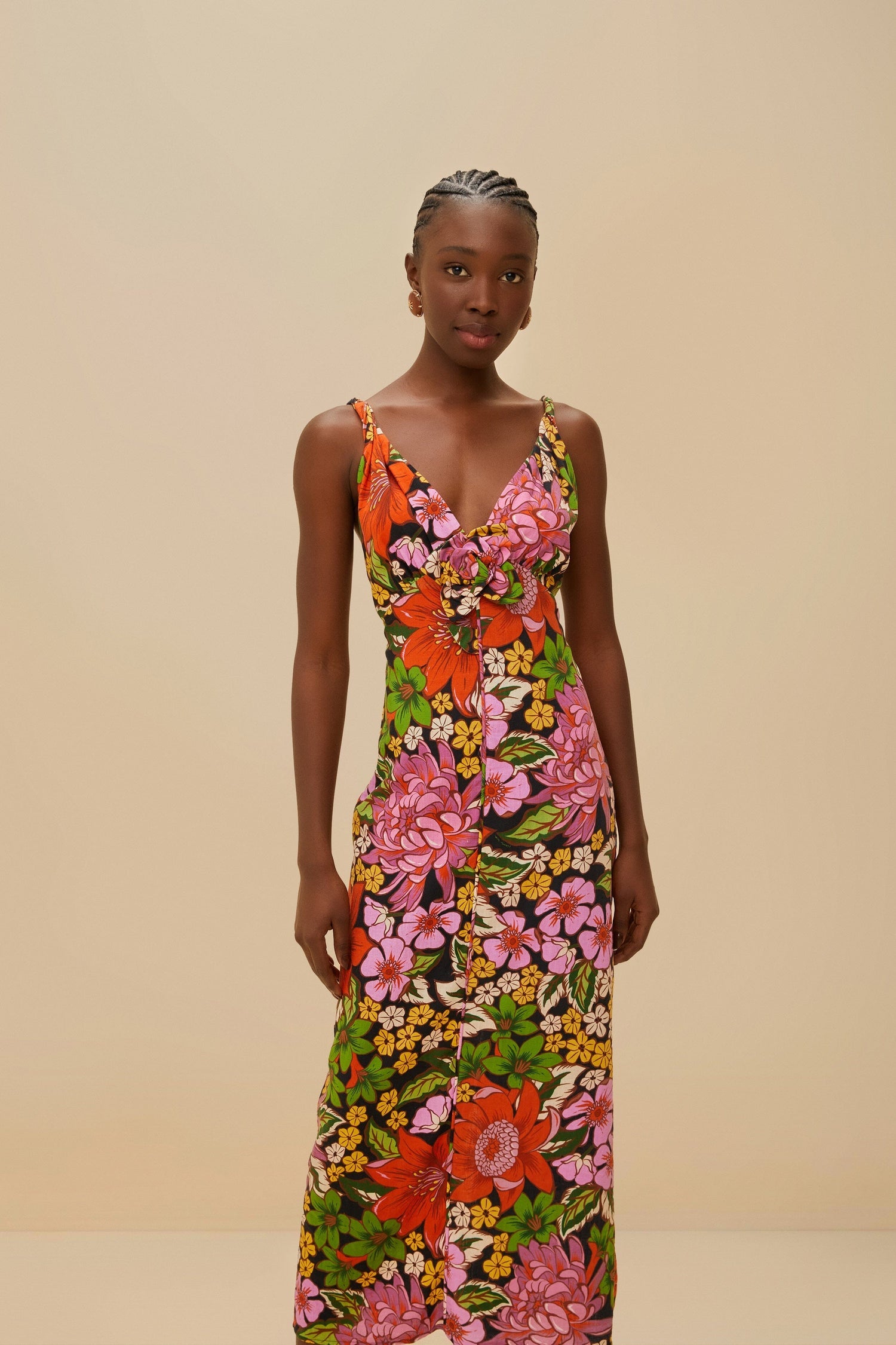 Floral Black Vivi Rose Midi Dress