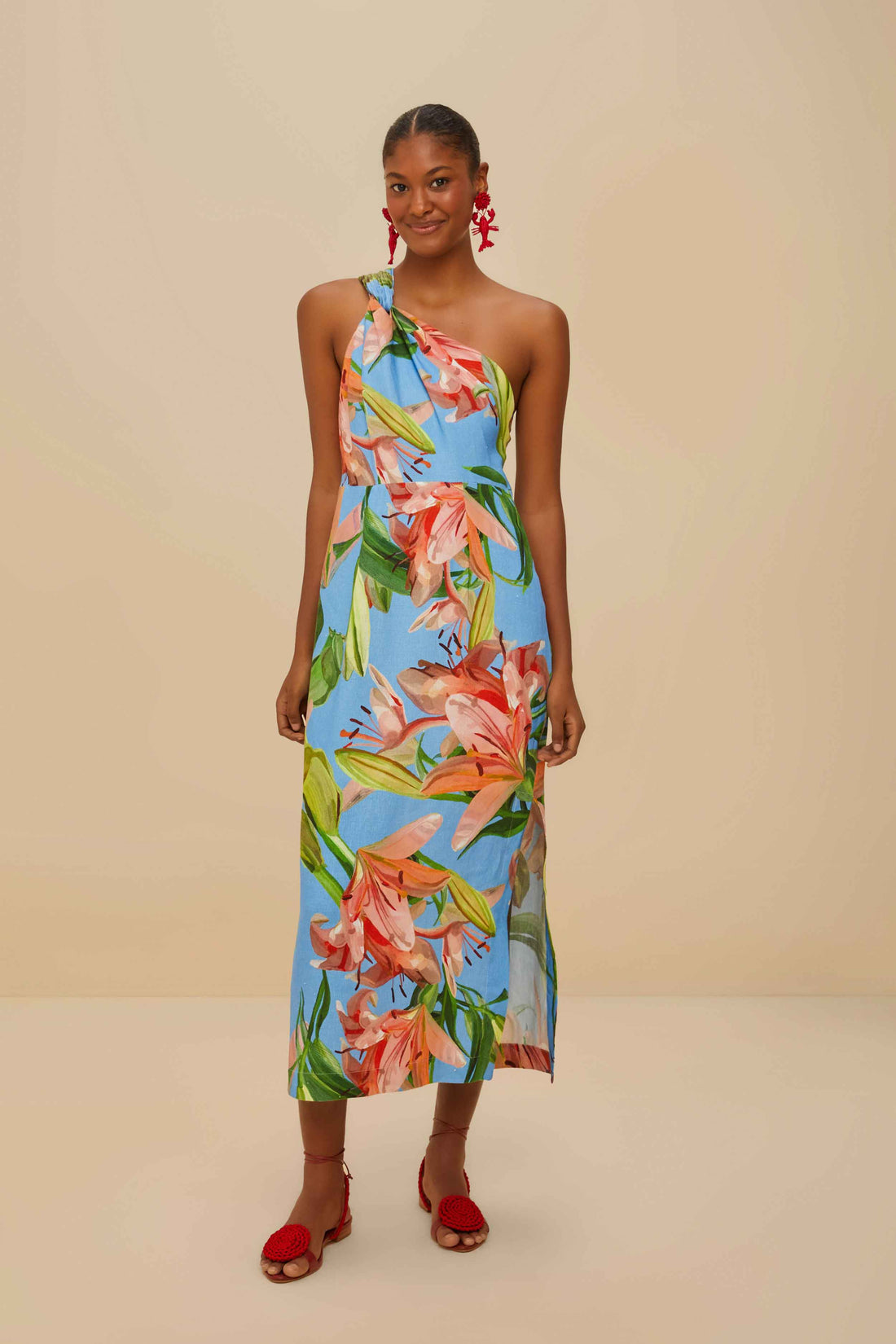 Blue Lily Bloom Linen Midi Dress