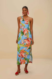 Blue Lily Bloom Linen Midi Dress