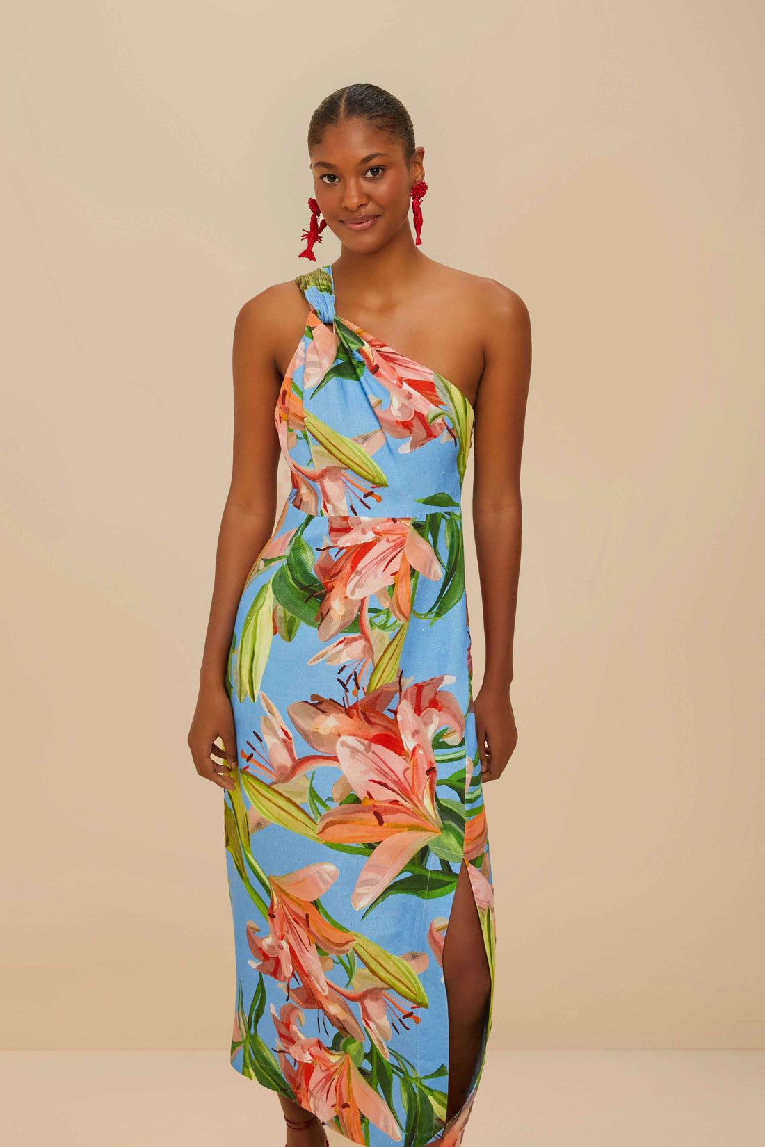 Blue Lily Bloom Linen Midi Dress
