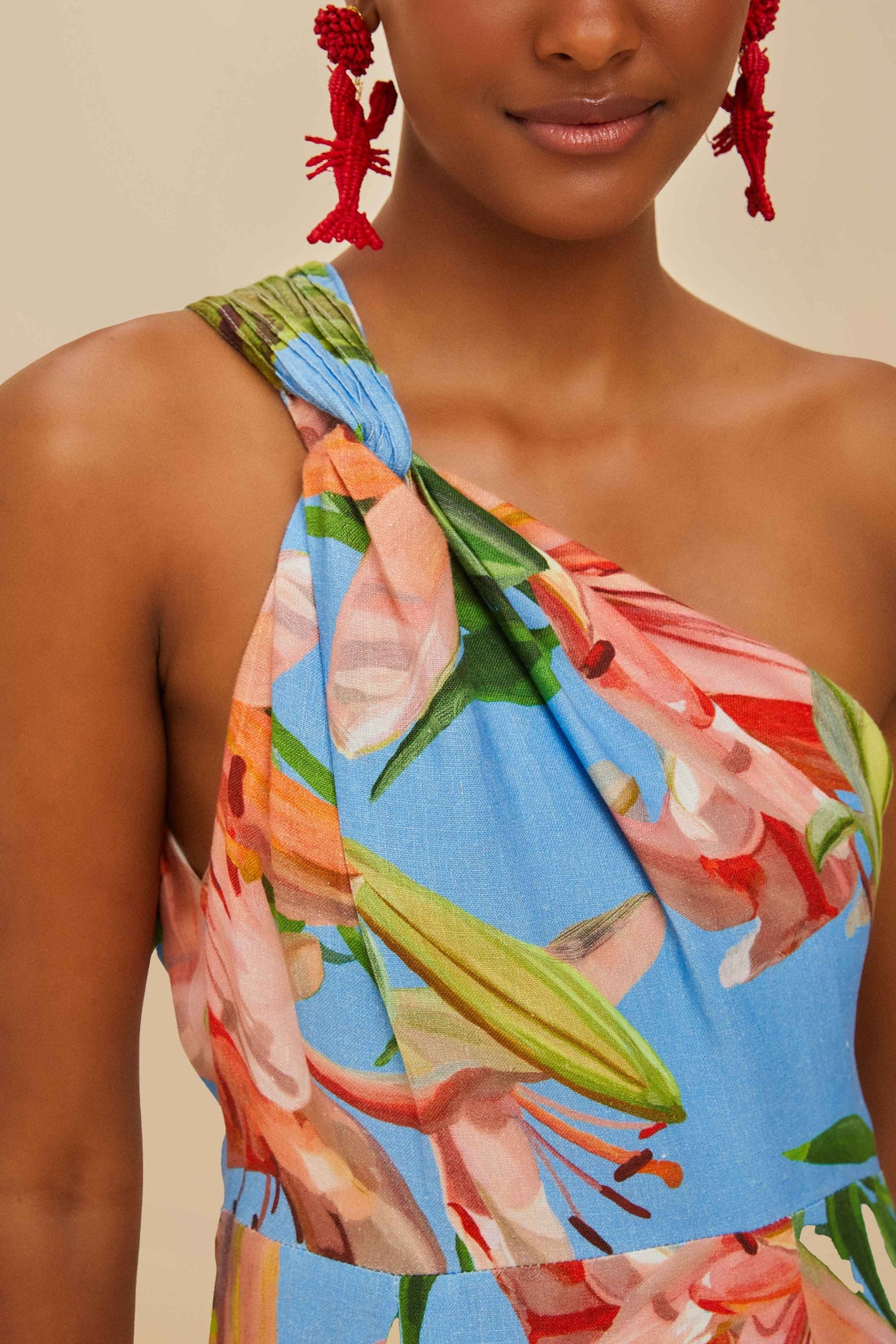 Blue Lily Bloom Linen Midi Dress