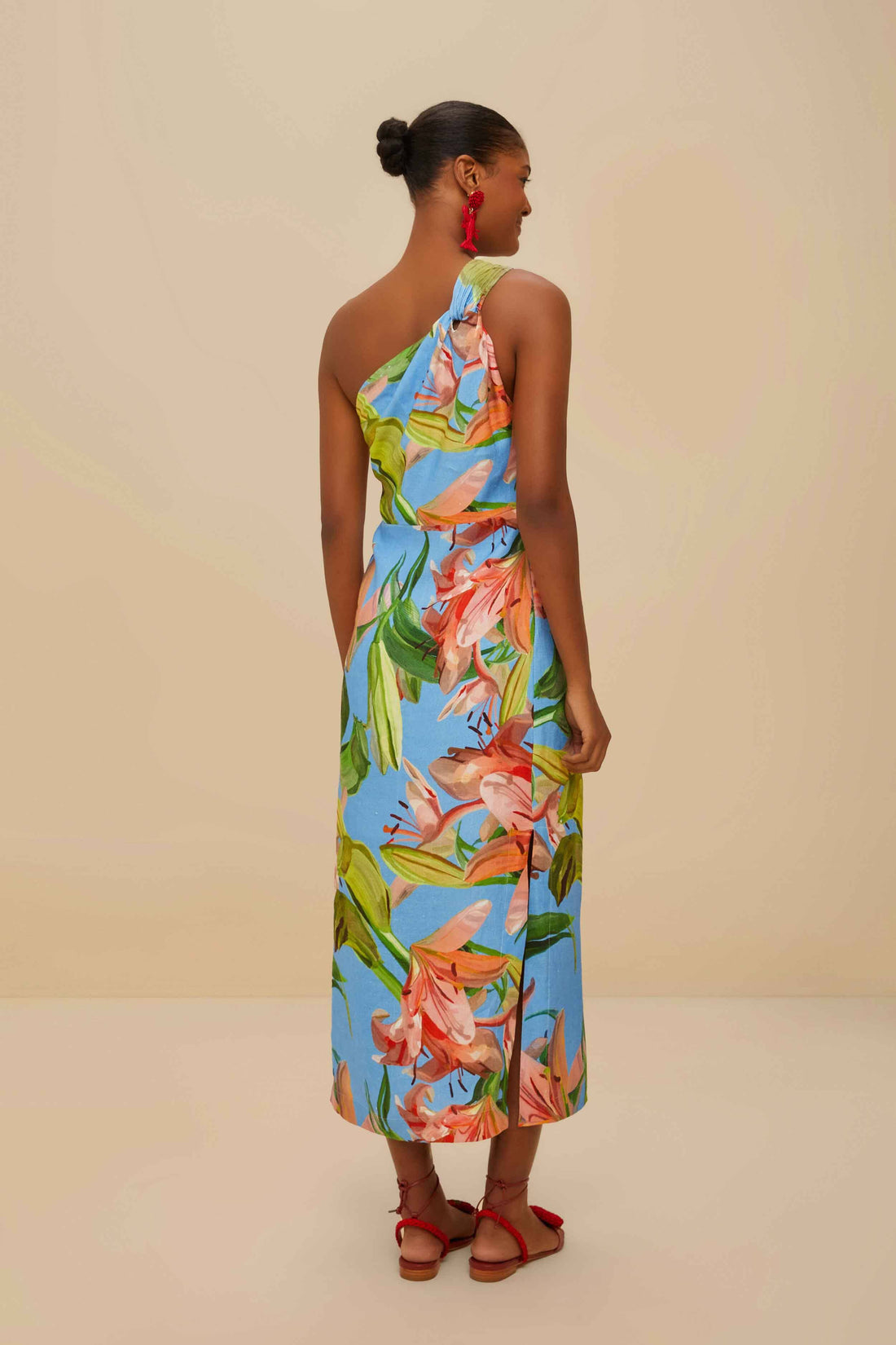 Blue Lily Bloom Linen Midi Dress