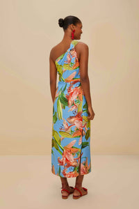 Blue Lily Bloom Linen Midi Dress