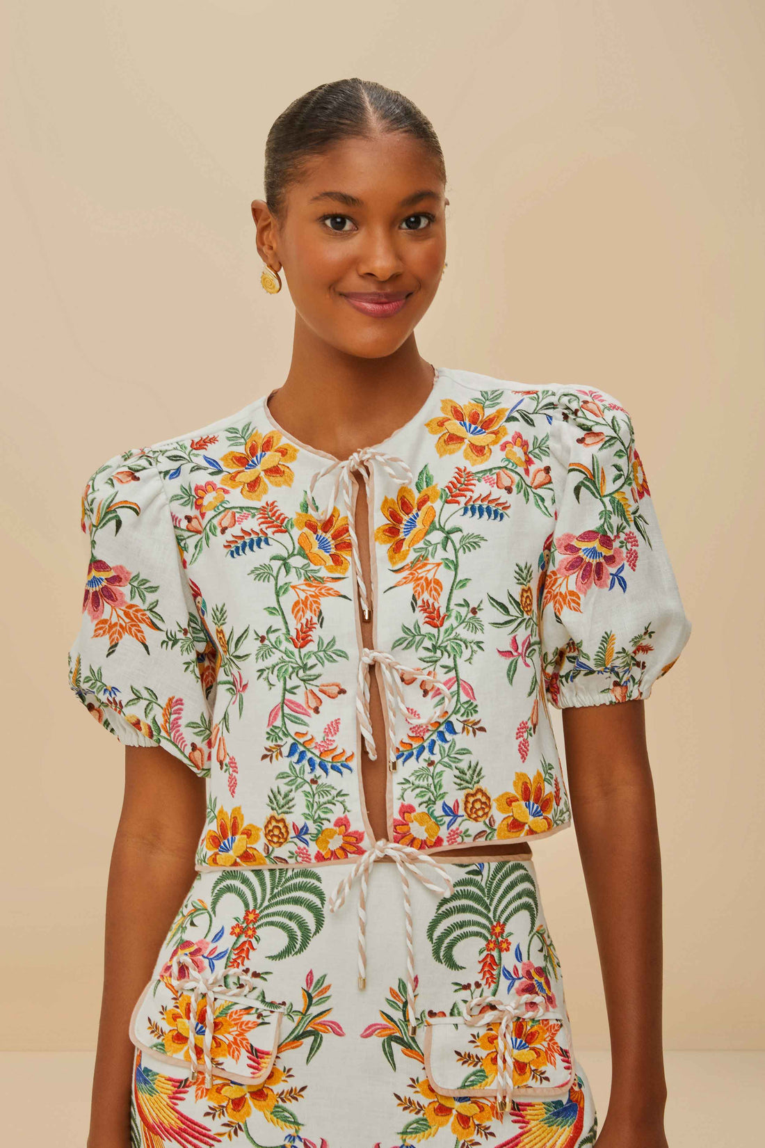 Off-White Delicate Forest Scarves Linen Blouse