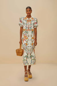 Off-White Delicate Forest Linen Midi Skirt