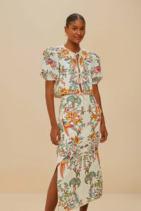 Off-White Delicate Forest Linen Midi Skirt