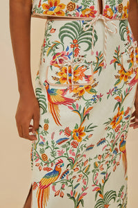 Off-White Delicate Forest Linen Midi Skirt
