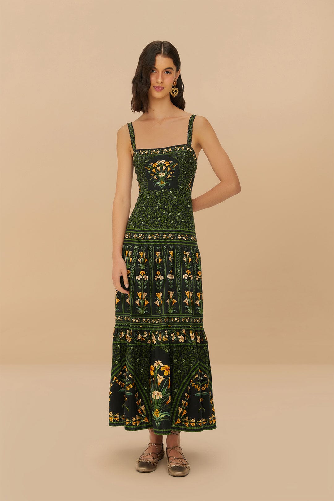 Black Flowers Arch Sleeveless Maxi Dress