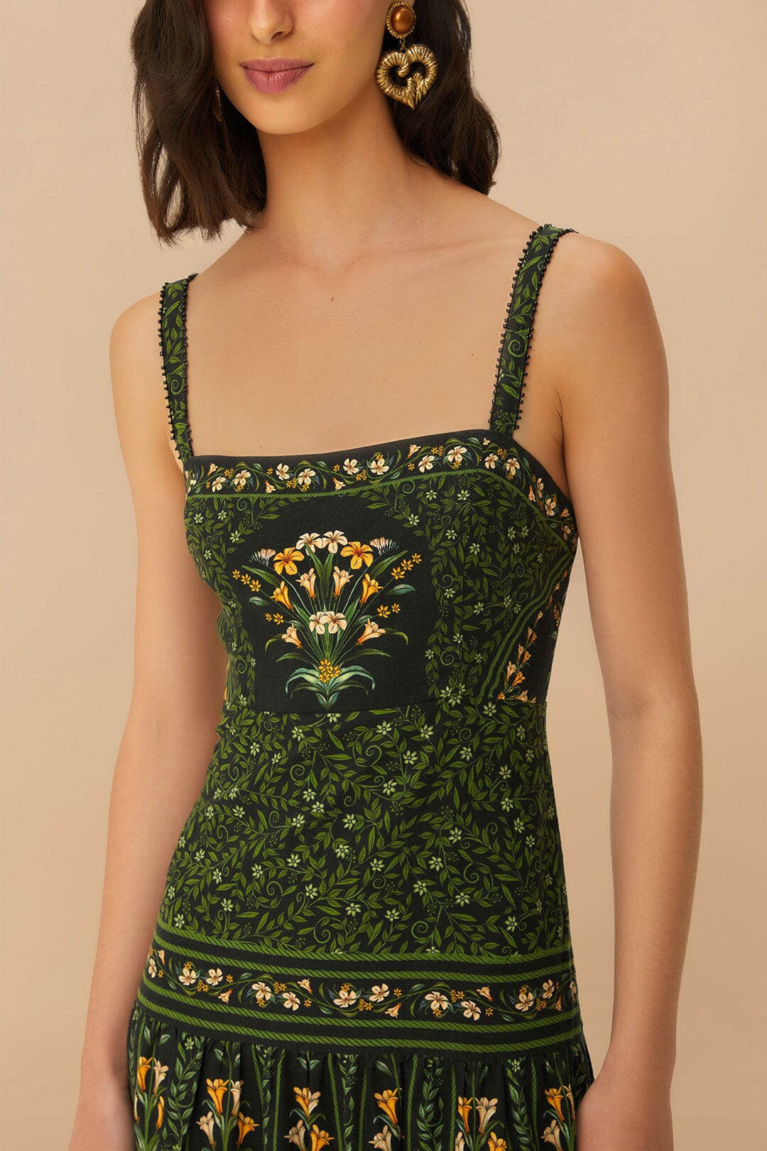 Black Flowers Arch Sleeveless Maxi Dress