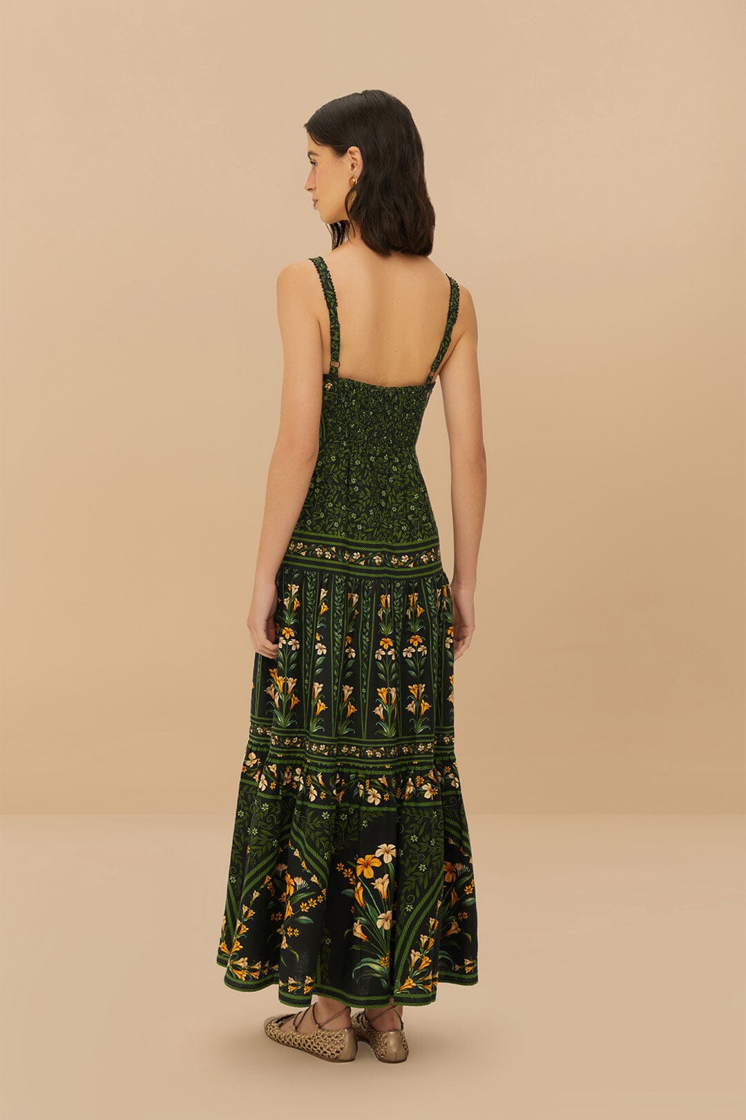 Black Flowers Arch Sleeveless Maxi Dress