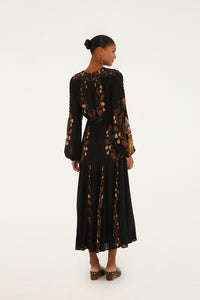 Berry Garden Black Long Sleeve Pleated Maxi Dress