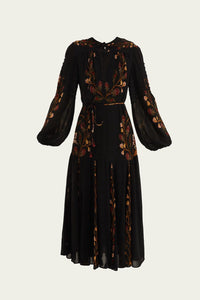 Berry Garden Black Long Sleeve Pleated Maxi Dress