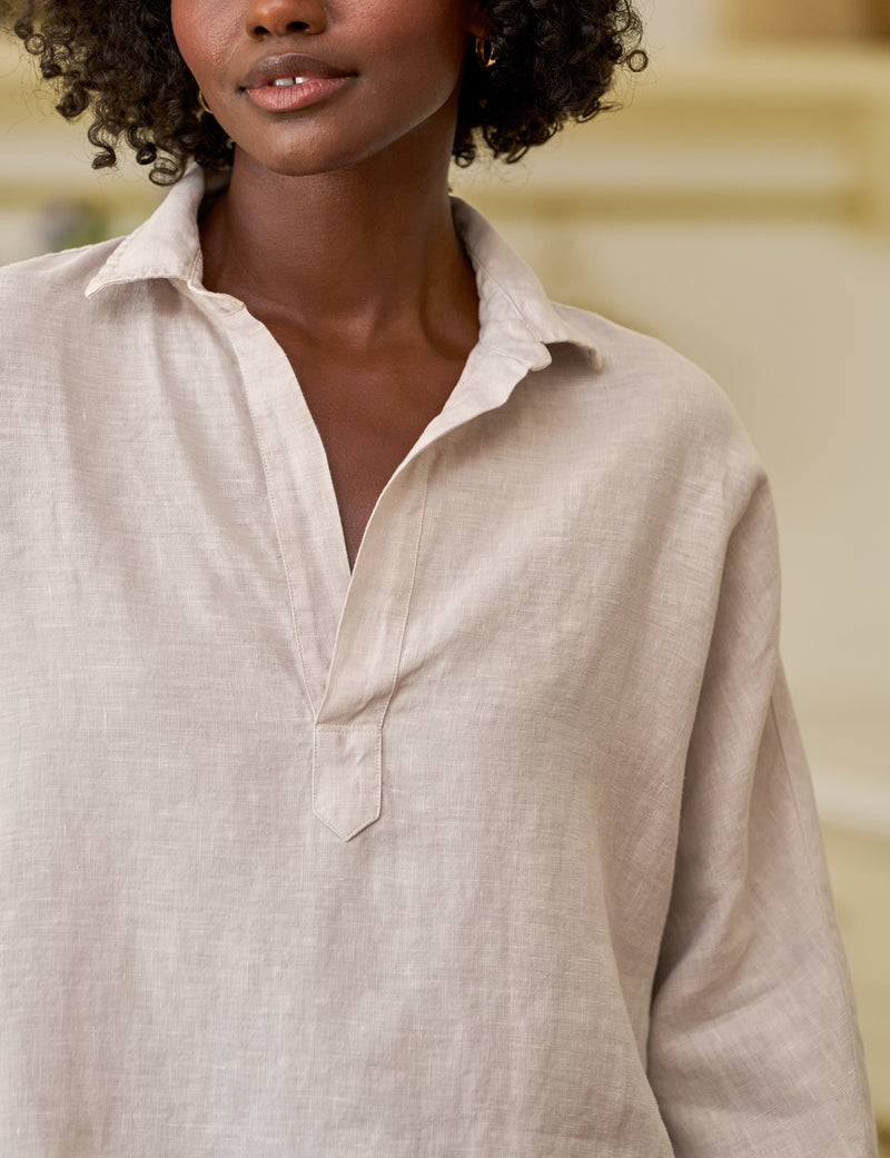 Gabi Popover Linen Shirt - Sand