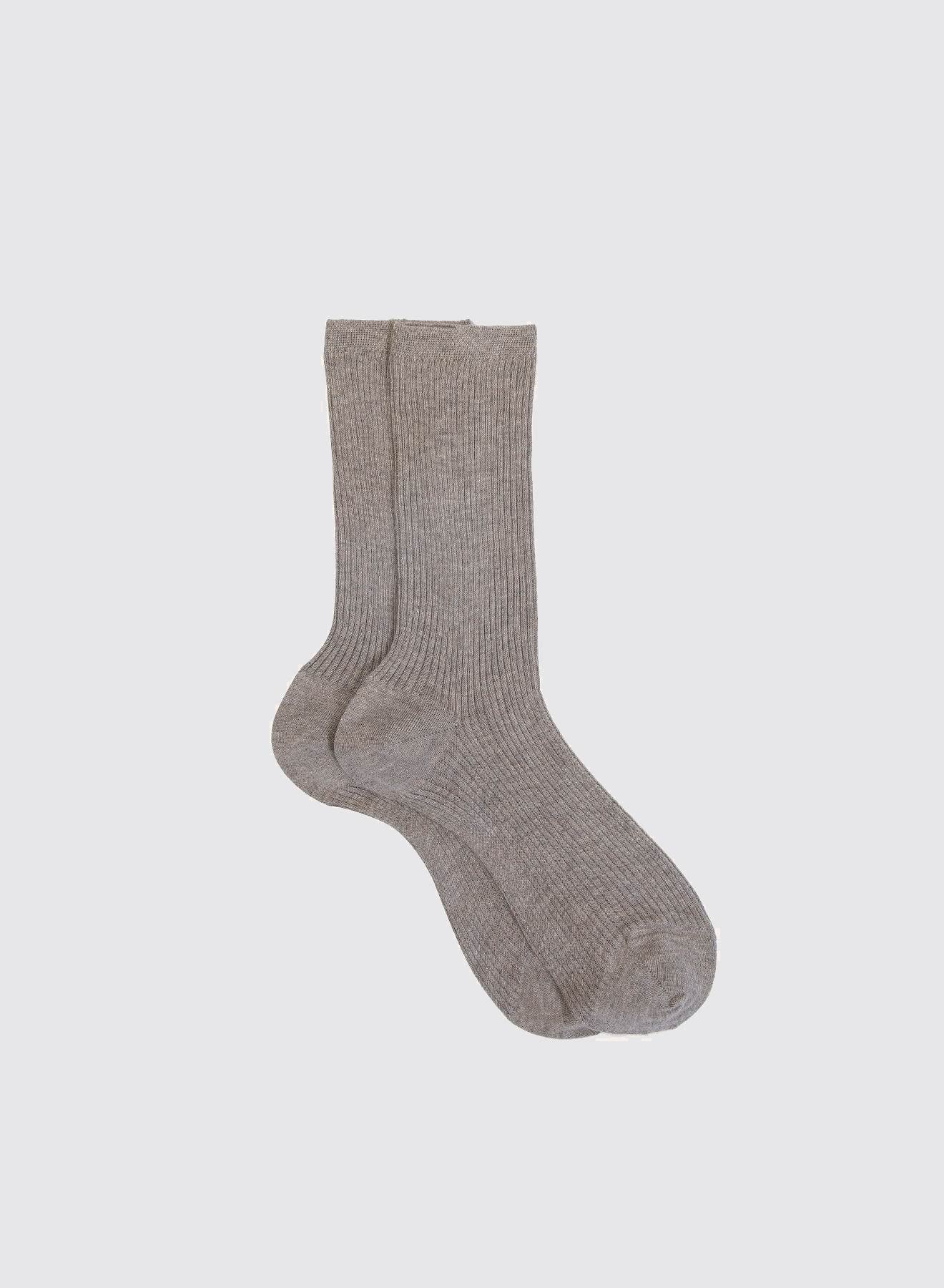 Ribbed Mid Calf Socks - Sabbia Melange