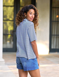 Patty - Short-Sleeve Popover Henley Navy French Stripe
