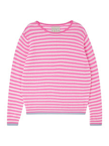 Tipped Little Stripe Crew - Azalea