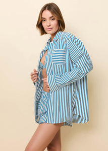 Avril Button Down Shirt - French Blue / Brule Stripe