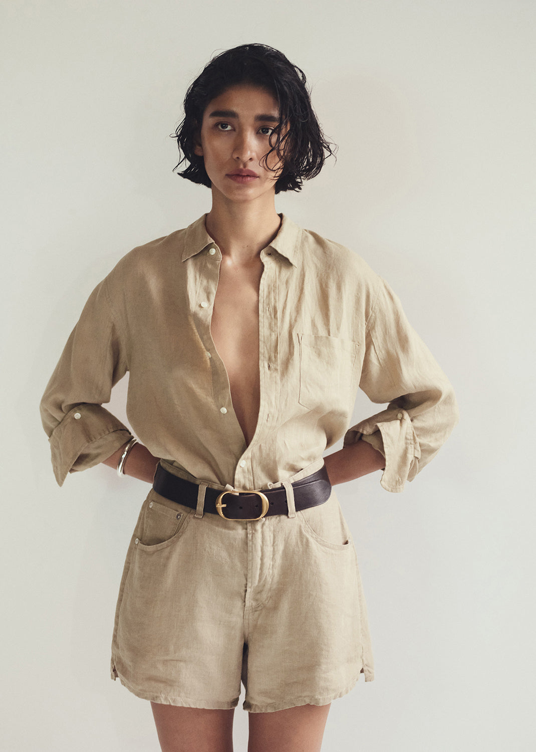 Kayla Shrunken Linen Shirt - Gobi