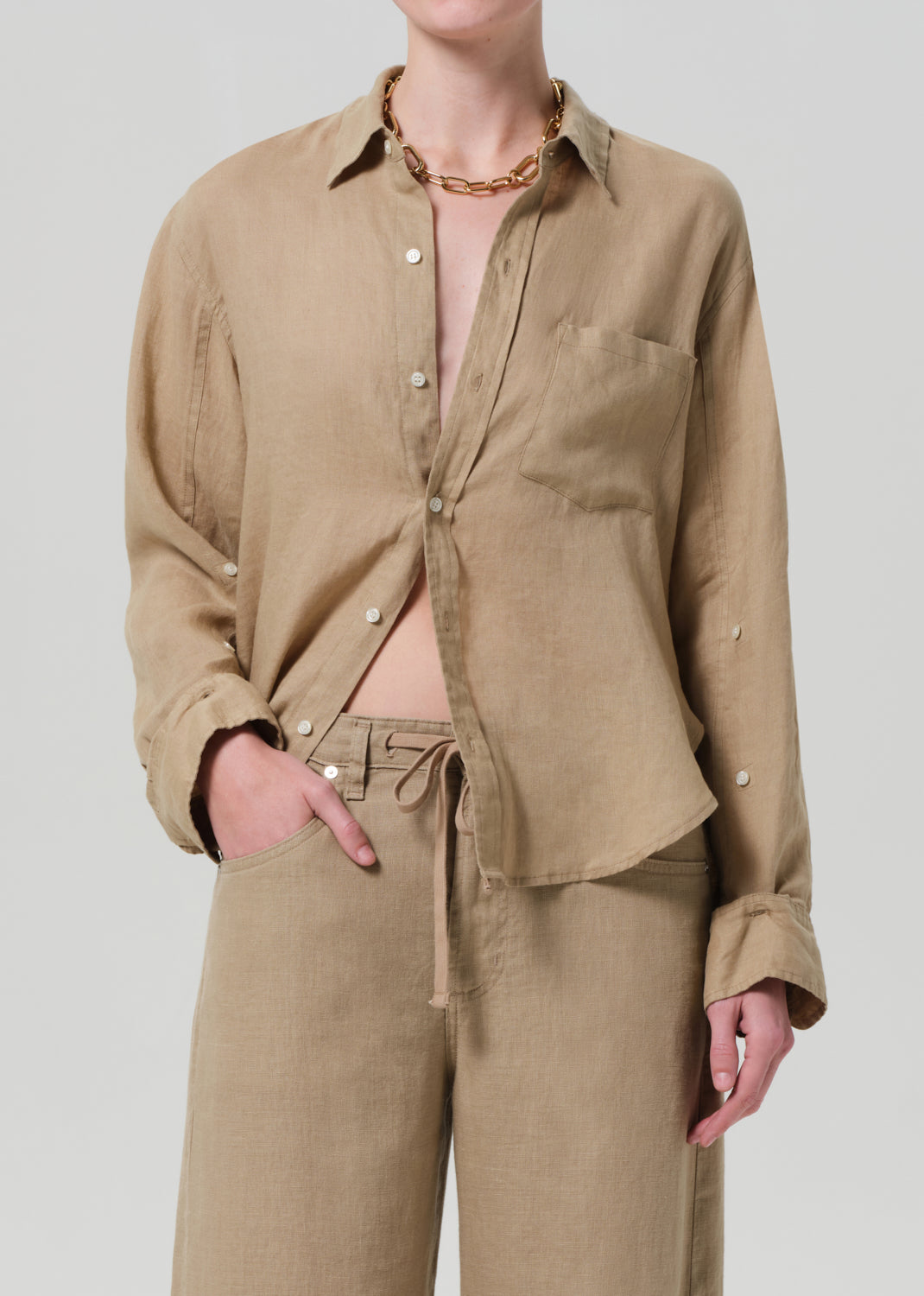Kayla Shrunken Linen Shirt - Gobi