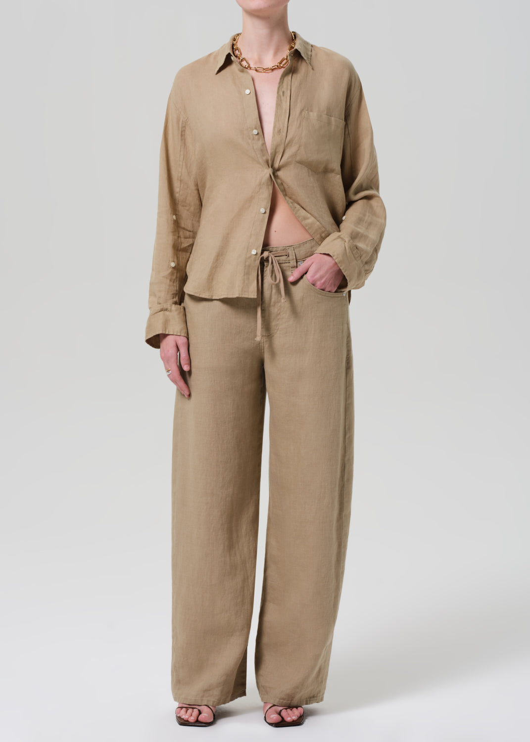 Kayla Shrunken Linen Shirt - Gobi