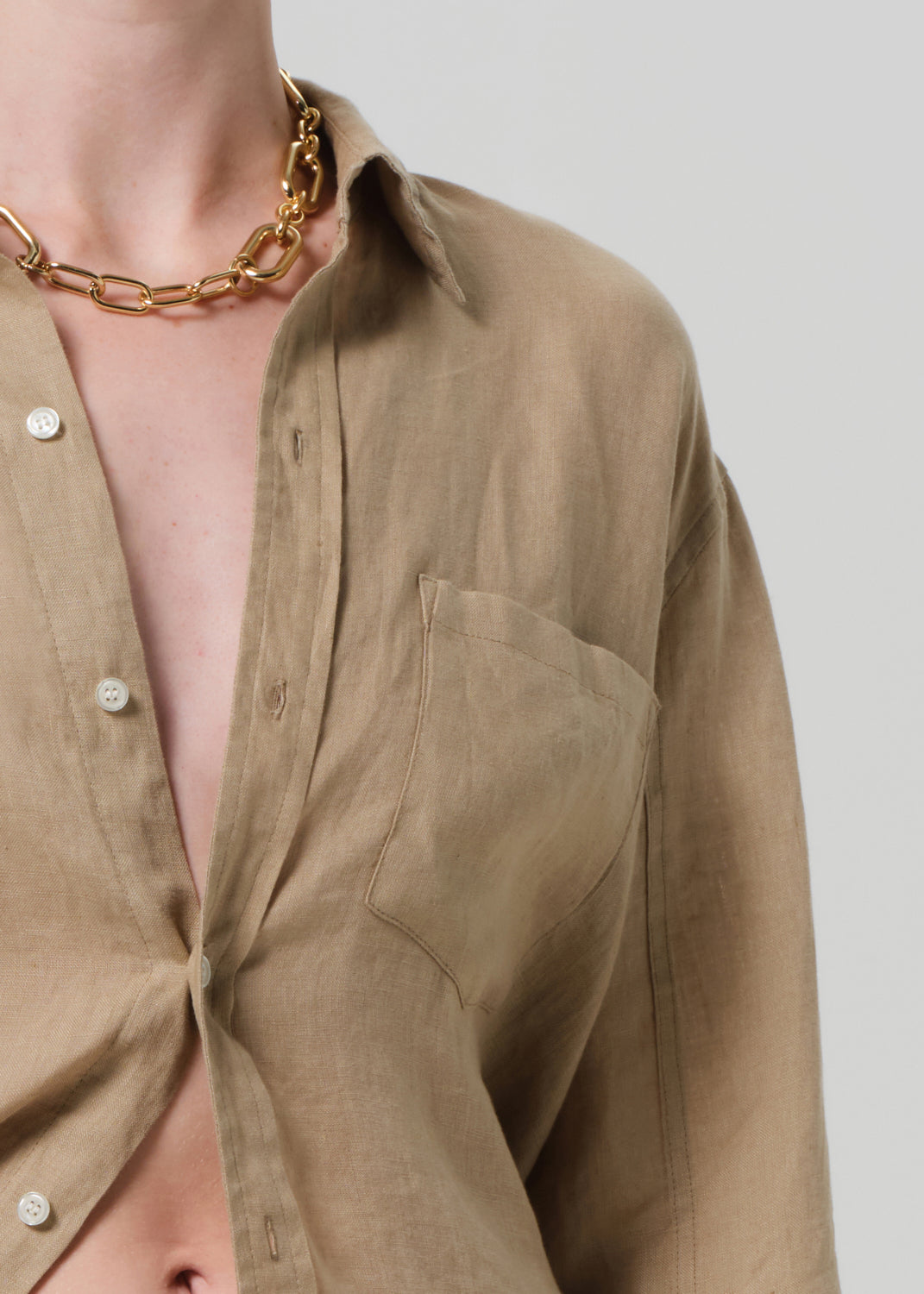 Kayla Shrunken Linen Shirt - Gobi