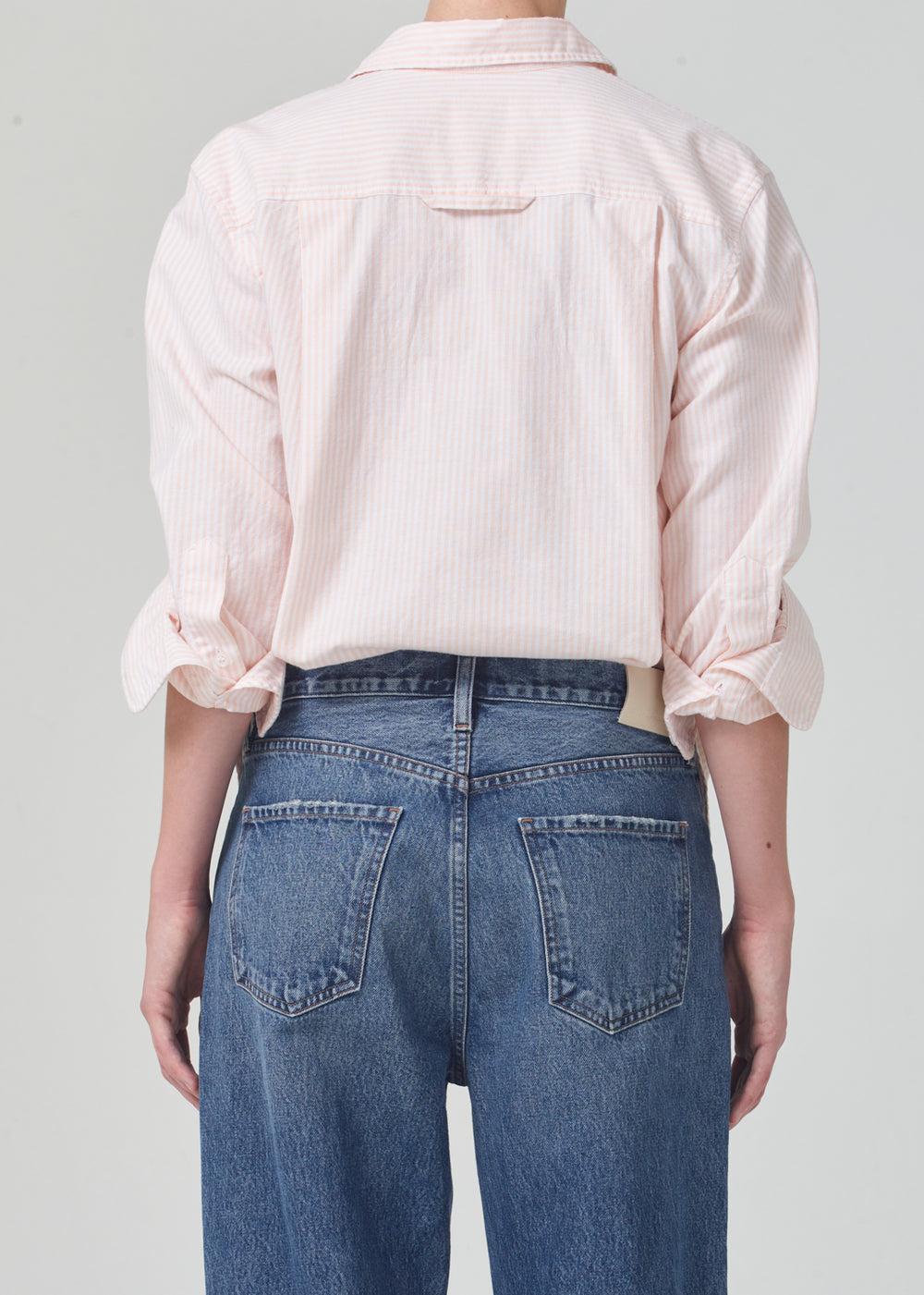 Kayla Shrunken Shirt - Oxford Cantaloupe Stripe