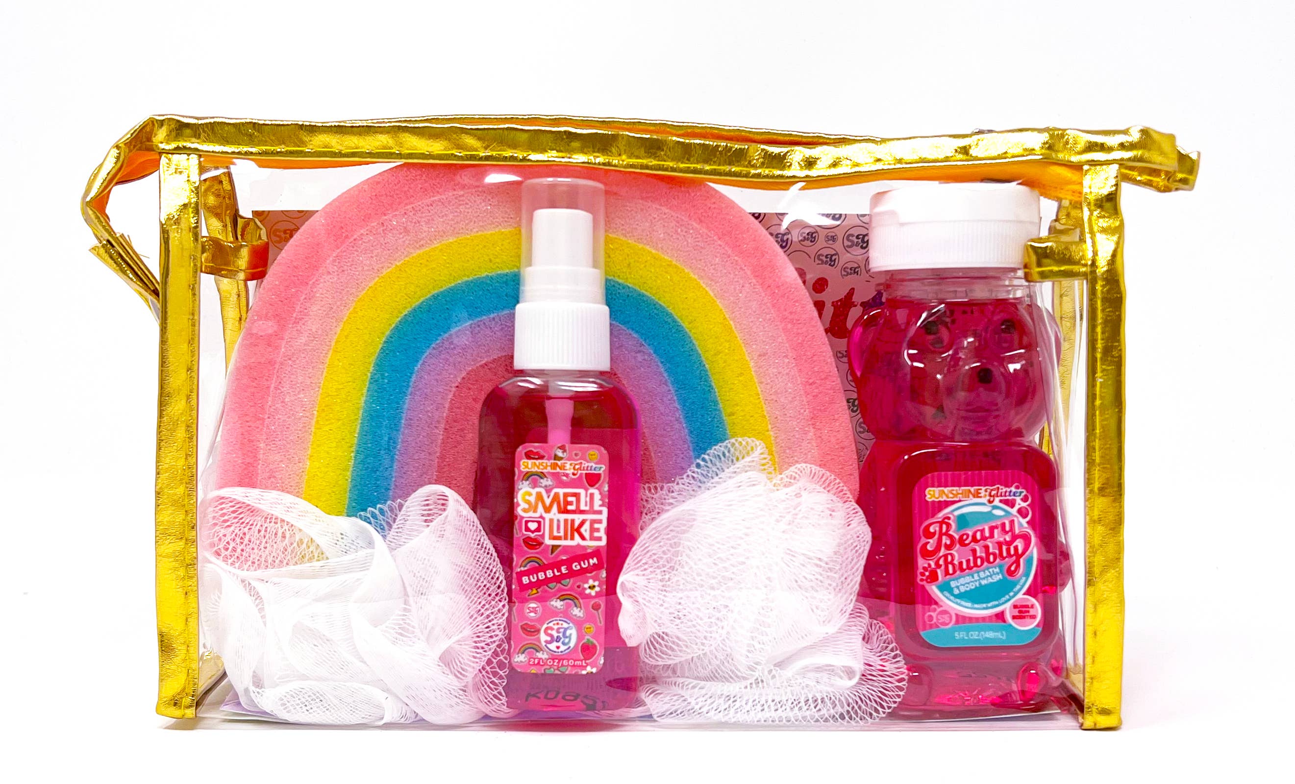 Sunshine & Glitter Beary Bubbly Gift Set: Pink Cosmetic Bag