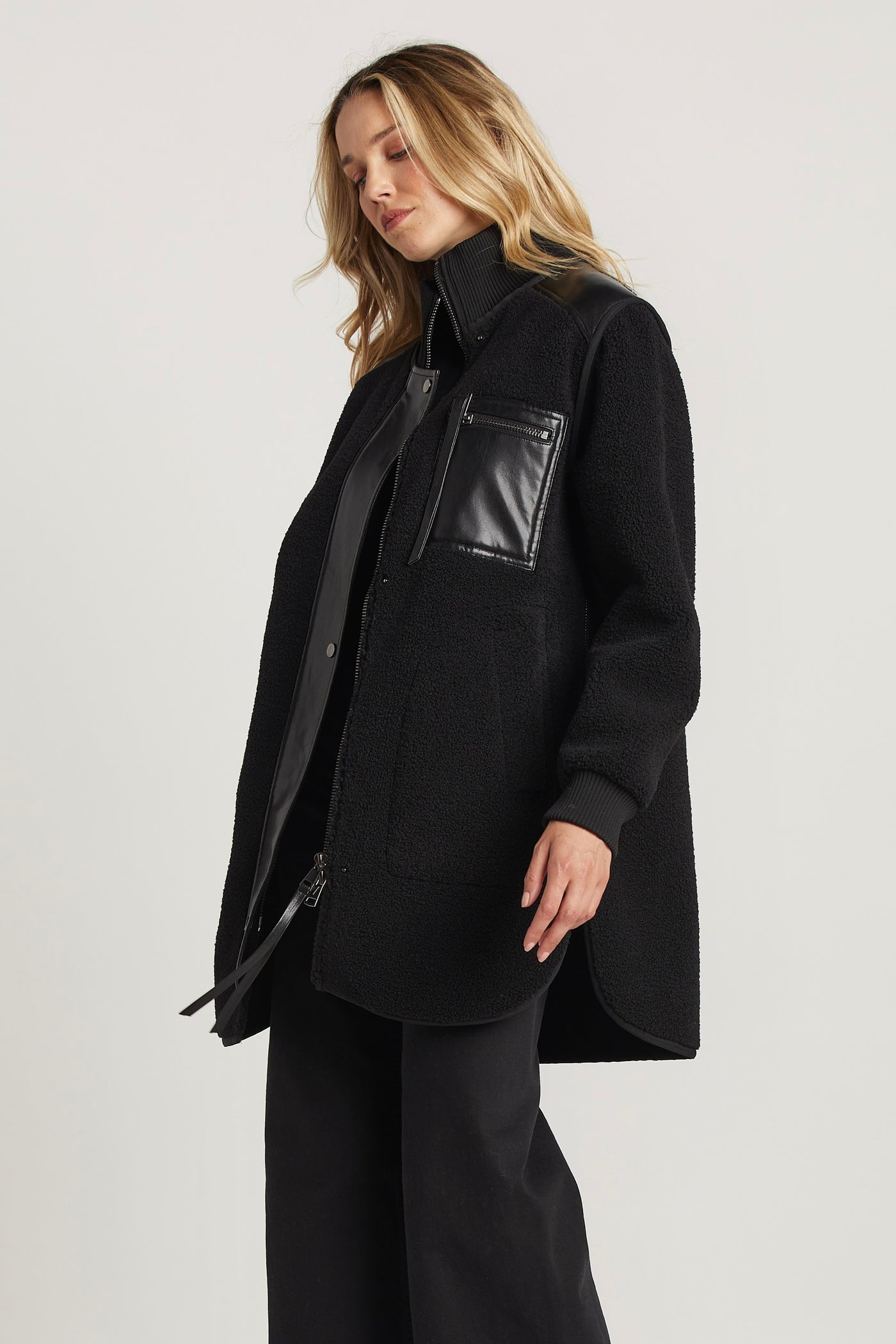 Audrey Faux Shearling Coat - Black