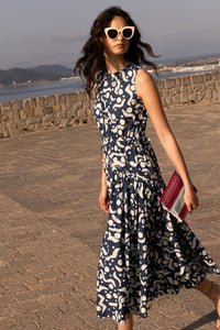 Sleeveless Piped Maxi - Acadia Navy