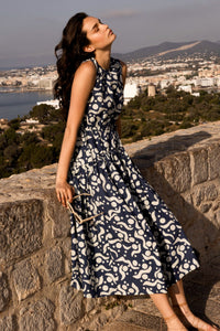 Sleeveless Piped Maxi - Acadia Navy