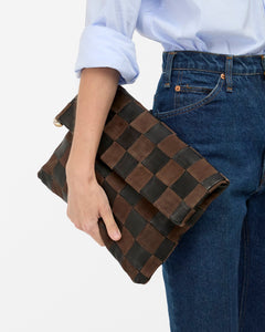Carryall Clutch w/ Tabs - Nappa & Suede Oversized Checker