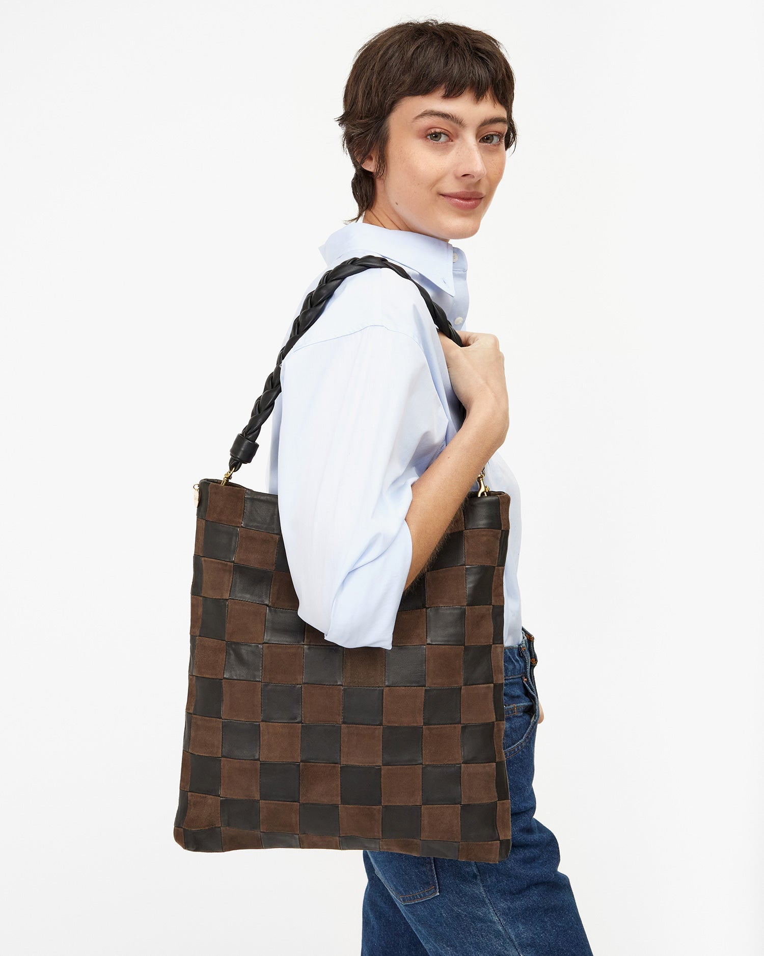 Carryall Clutch w/ Tabs - Nappa & Suede Oversized Checker